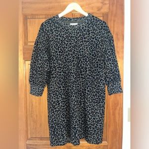 Velvet Graham & Spencer (Anthropologie) Green Leopard Sweatshirt Dress Lg Petite